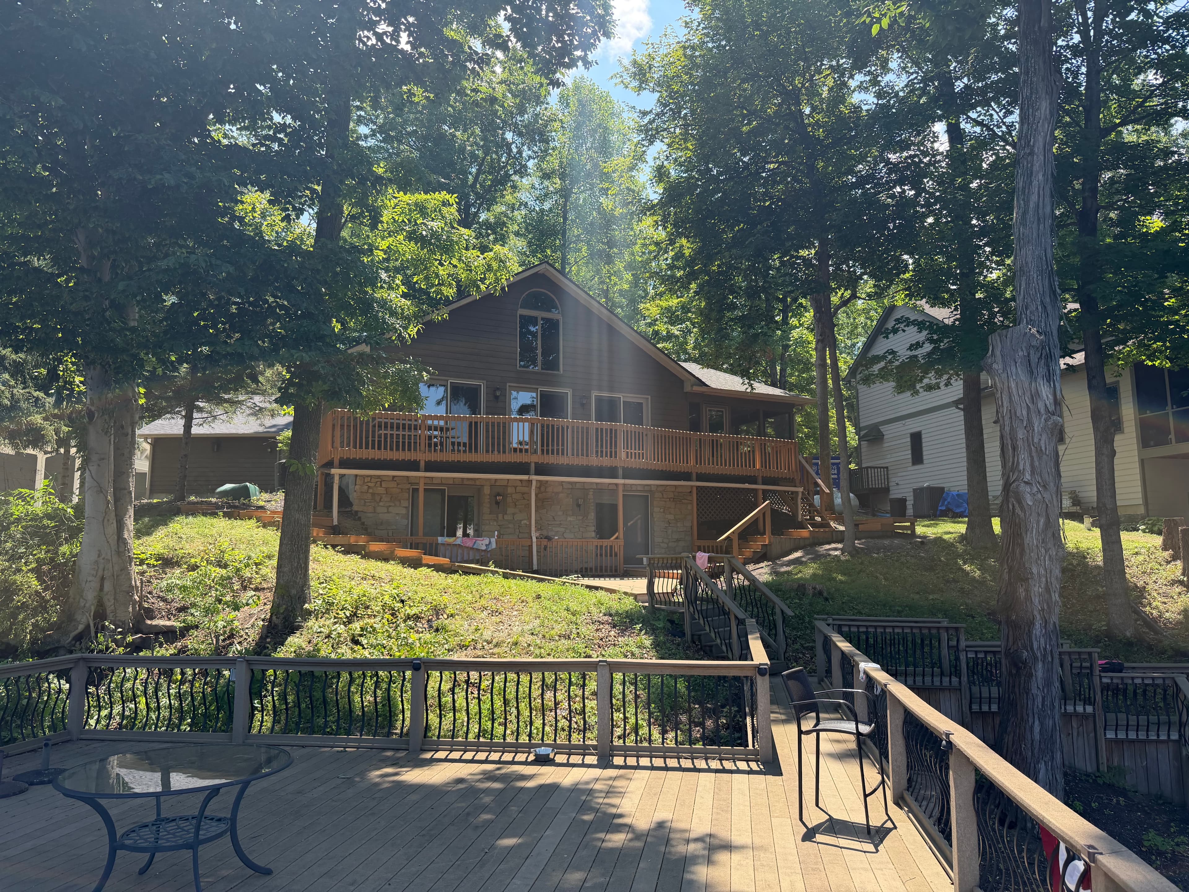 The lake house seen from the water