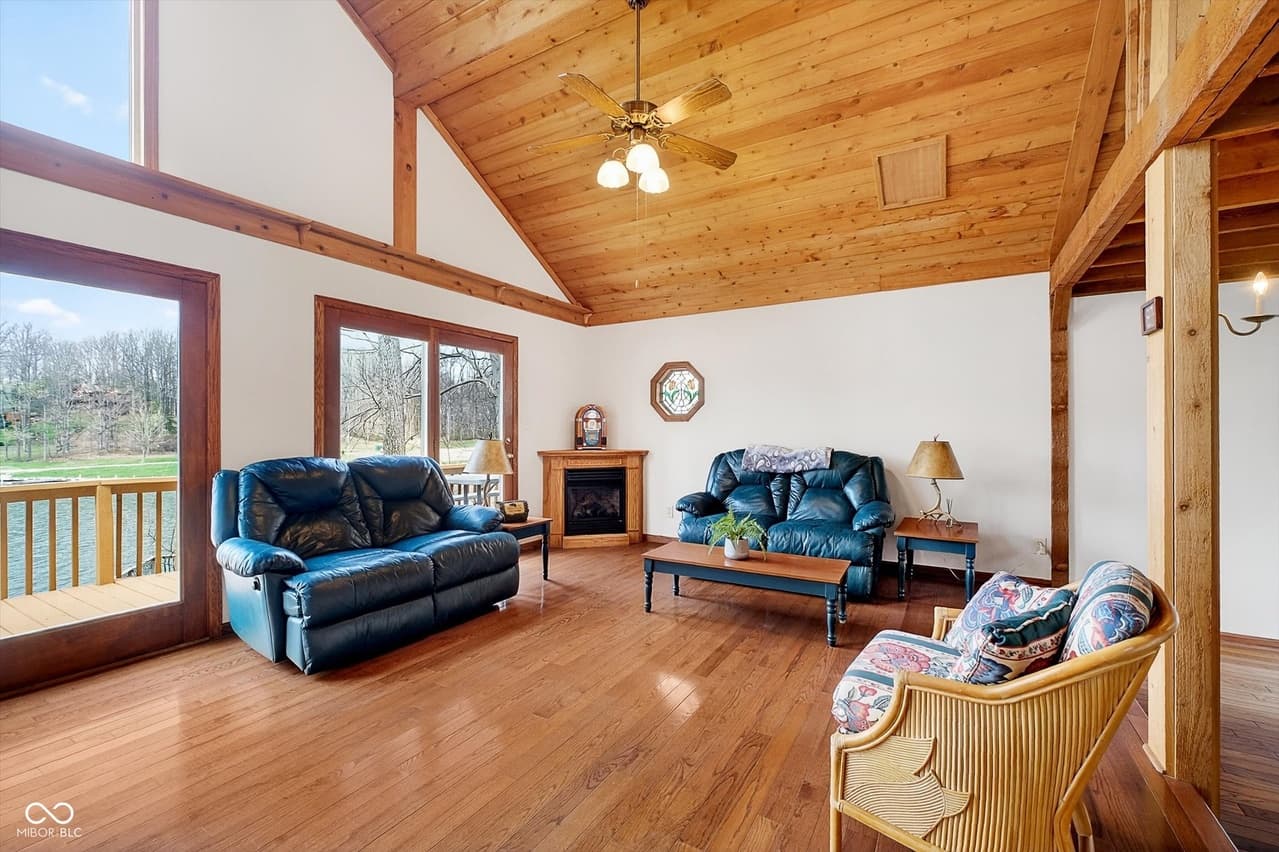 Great room with vaulted wood ceiling